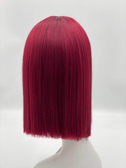 Tina - Burgundy Red Sleek Synthetic Hair Fringe Wig Bob Blunt Cut Straight Hair