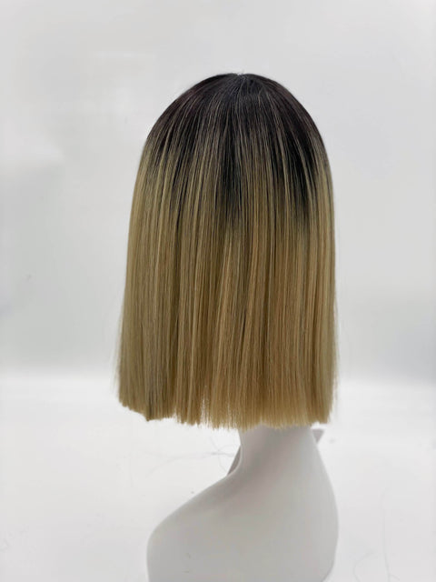 Tina - Blonde Ombre Dark Root Sleek Synthetic Hair Fringe Wig