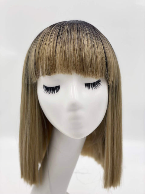 Tina - Blonde Ombre Dark Root Synthetic Hair Wig with Bangs