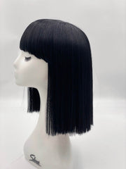 Tina - Jet Black Synthetic Hair Fringe Wig Blunt Cut Straight Hair Side Look